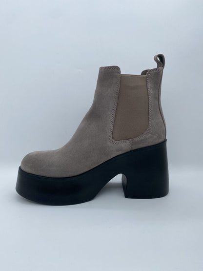 Taupe Suede Platform Ankle Boot with Elastic Panels