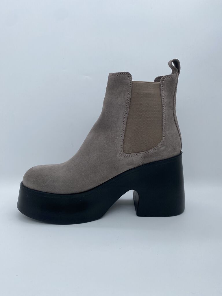 Taupe Suede Platform Ankle Boot with Elastic Panels