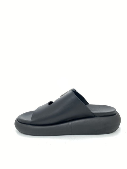 Black Buckled Slide Sandals with Platform Sole