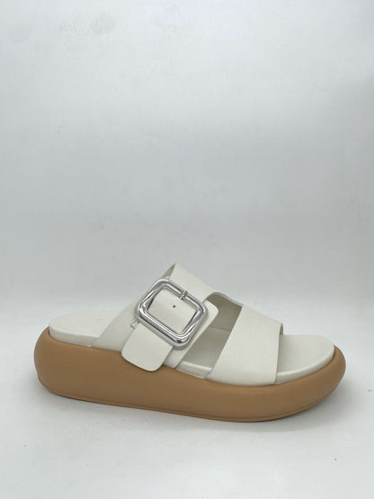 White Platform Sandal with Silver Buckle