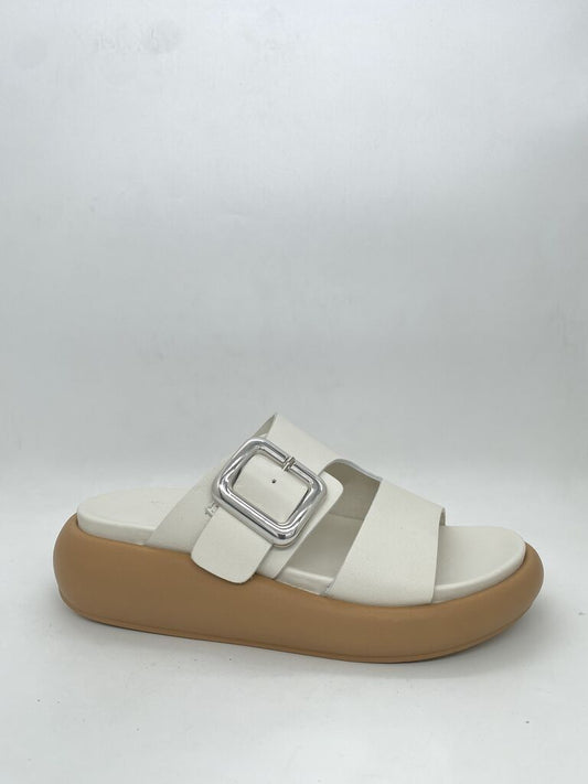 White Platform Sandal with Silver Buckle