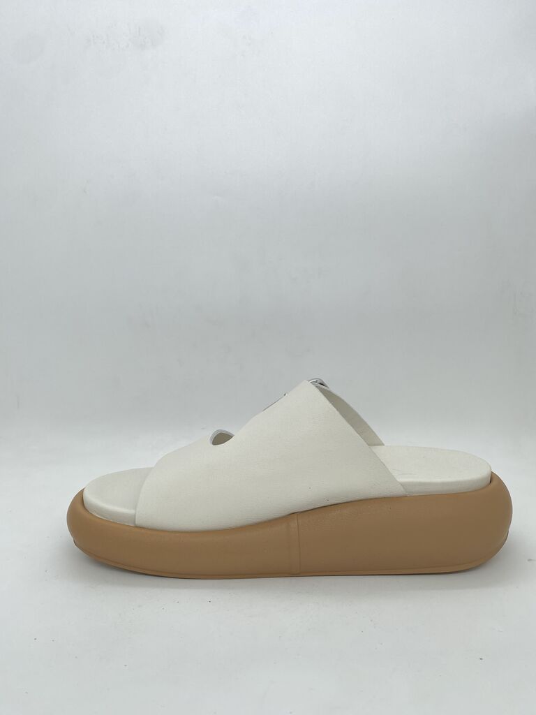 White Platform Sandal with Silver Buckle