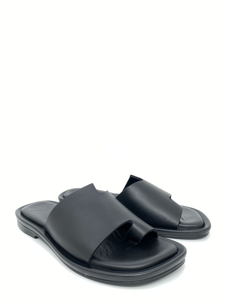 Black Slip-On Sandal with Wide Strap