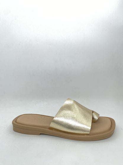 Gold Metallic Slide Sandals with Comfort Sole
