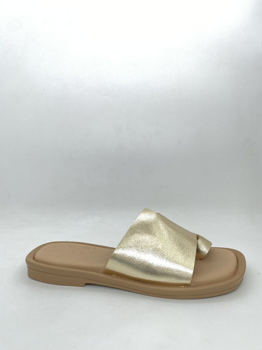 Gold Metallic Slide Sandals with Comfort Sole