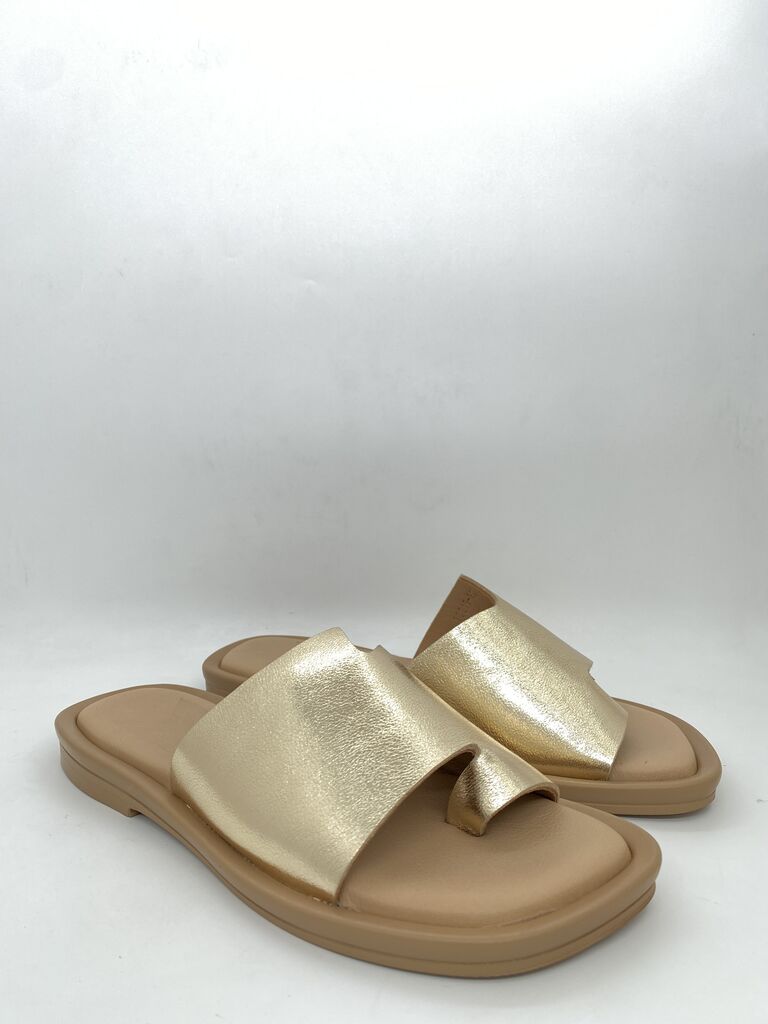 Gold Metallic Slide Sandals with Comfort Sole