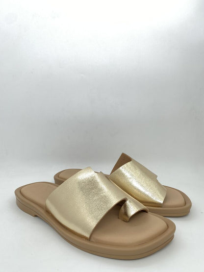 Gold Metallic Slide Sandals with Comfort Sole