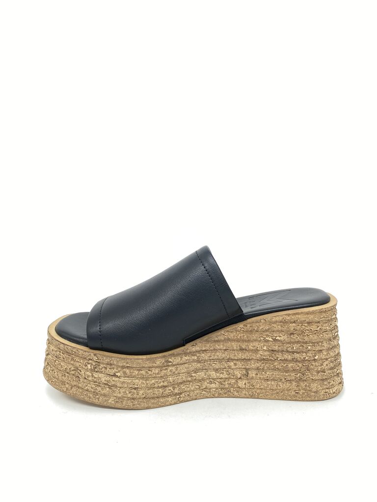 Black Platform Slide with Cork Wedge