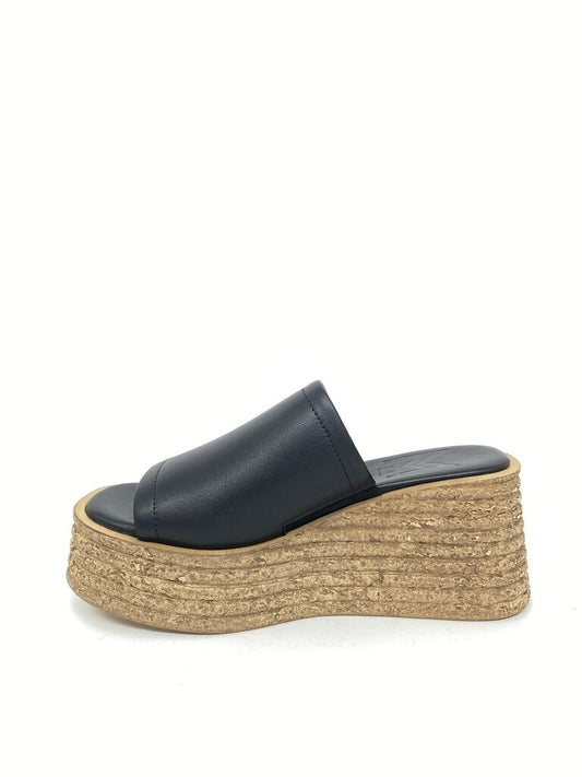 Black Platform Slide with Cork Wedge