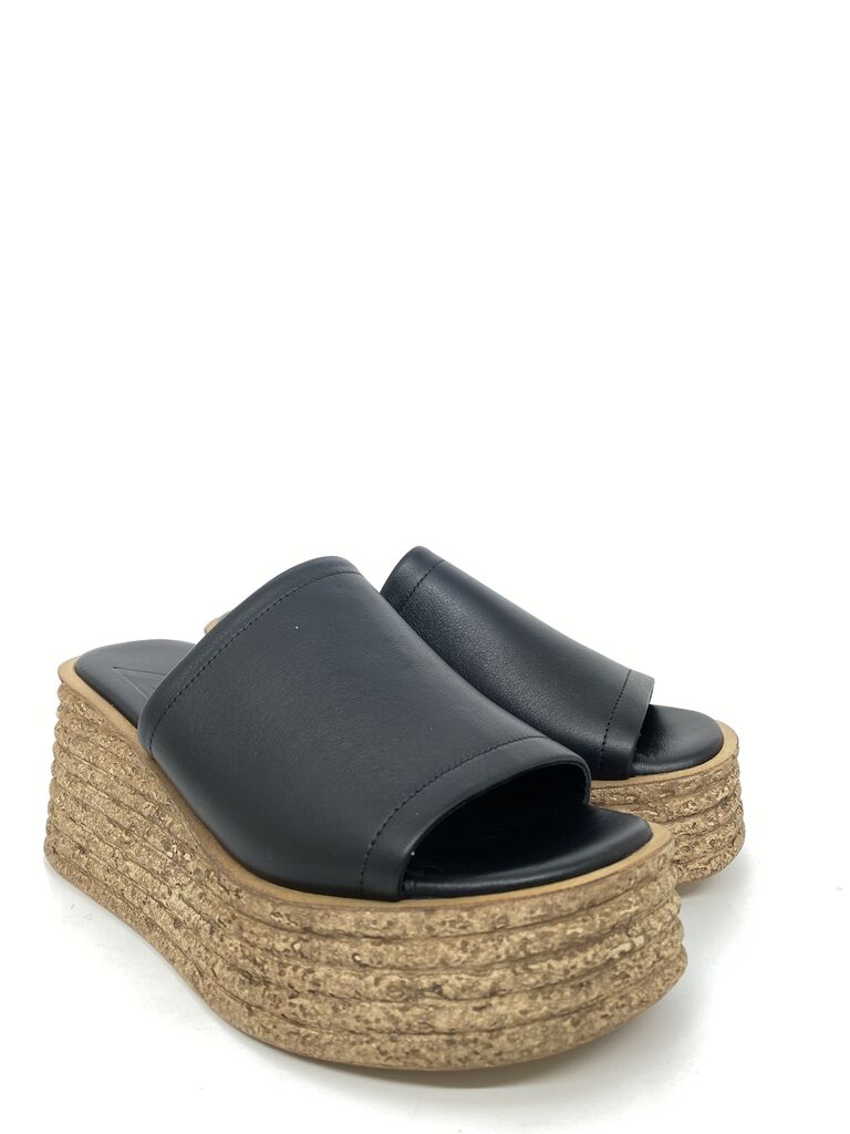Black Platform Slide with Cork Wedge
