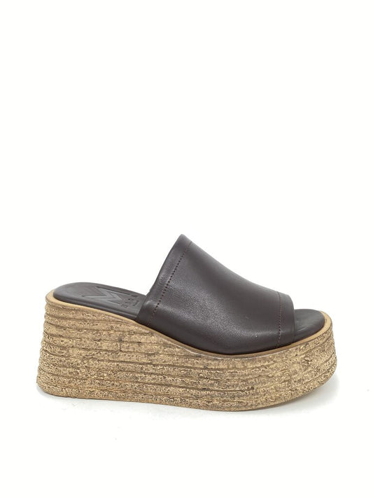 Brown Textured Platform Slide Sandal
