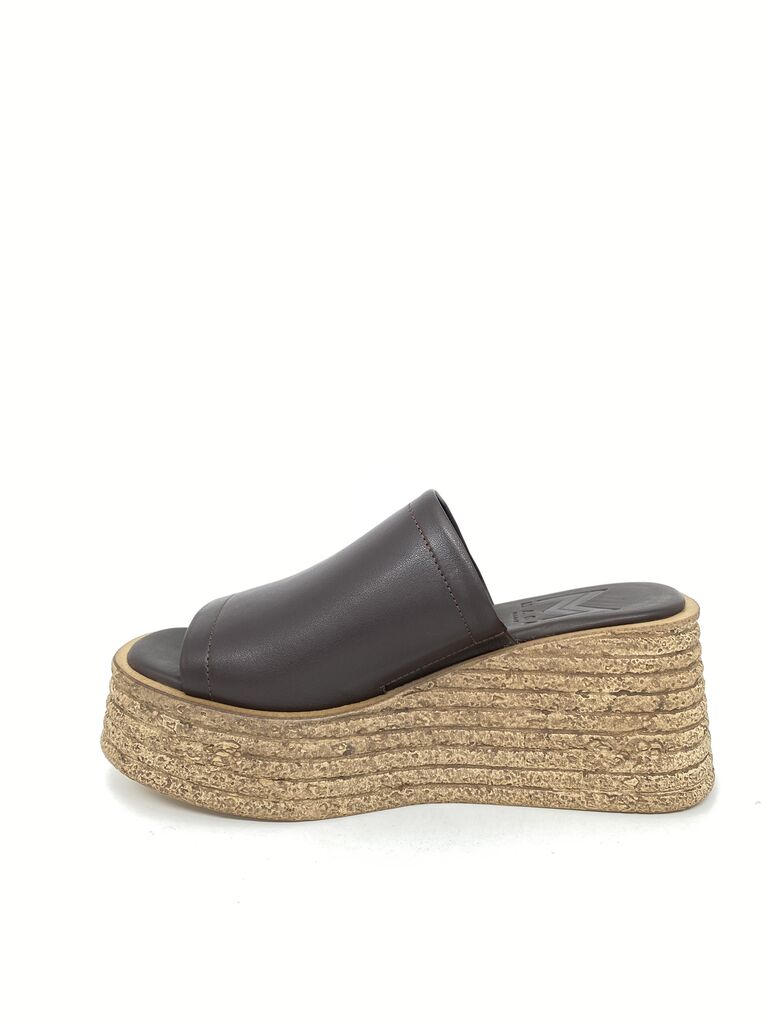 Heeled Mule Open-Toe Nappa DKBROWN