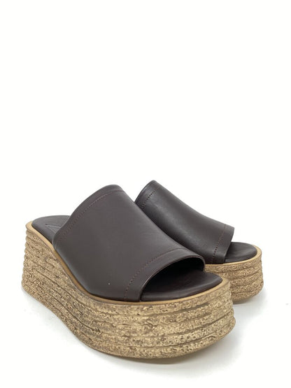 Heeled Mule Open-Toe Nappa DKBROWN