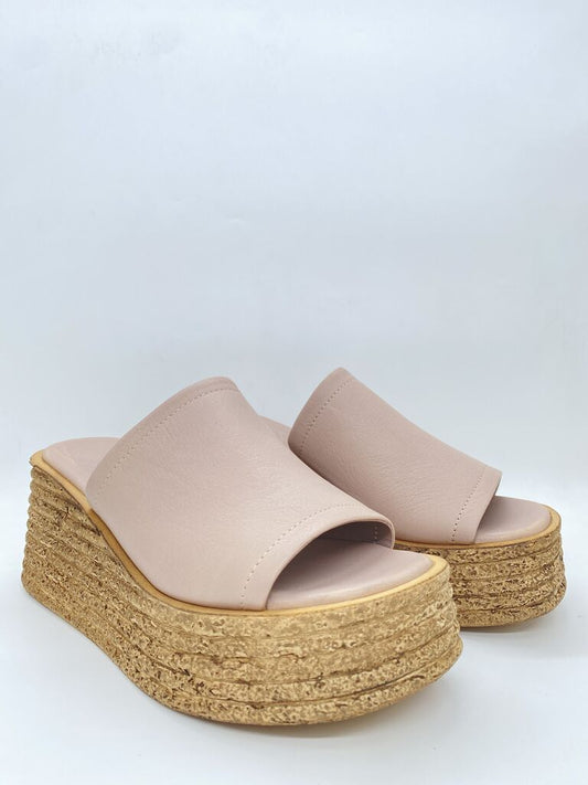 Heeled Mule Open-Toe Nappa MINK