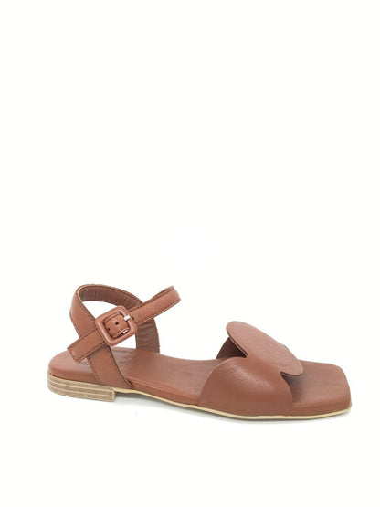 Brown Leather Open-Toe Sandal with Ankle Strap