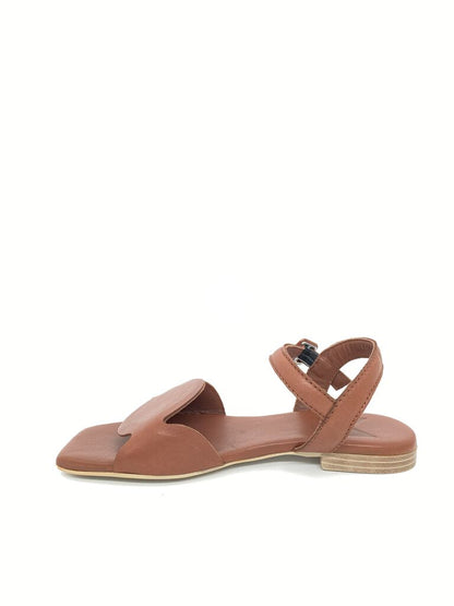 Brown Leather Open-Toe Sandal with Ankle Strap