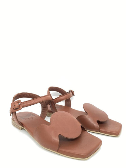 Brown Leather Open-Toe Sandal with Ankle Strap