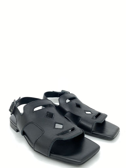 Black Open-Design Sandals with Adjustable Strap
