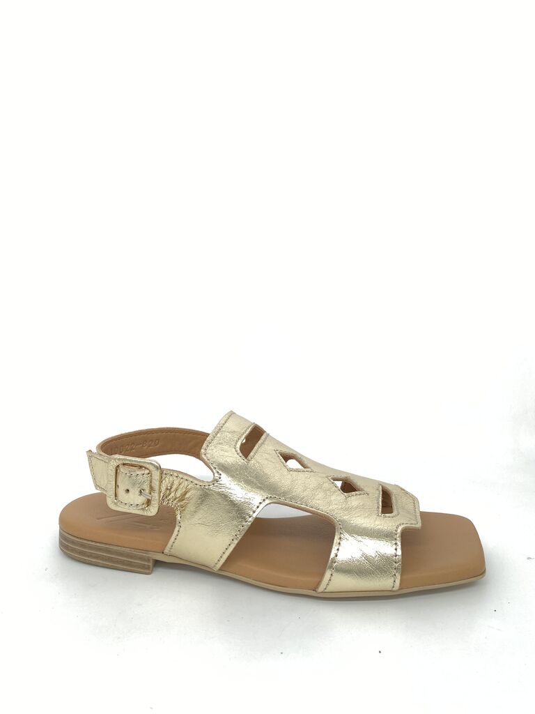 Gold Textured Leather Sandals with Buckle Closure