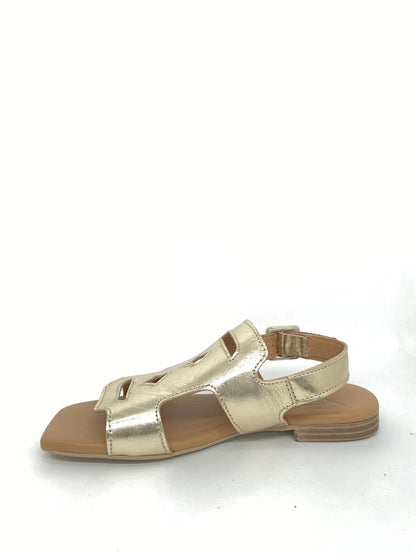Gold Textured Leather Sandals with Buckle Closure