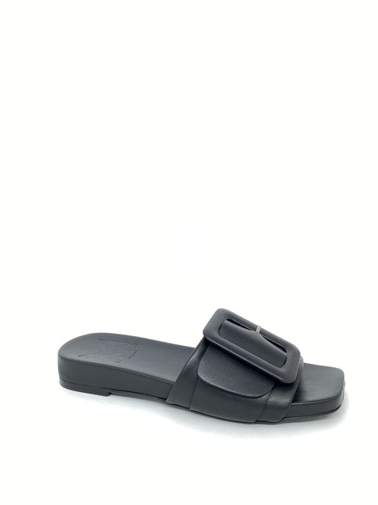 Black Matte Slide Sandal with Oversized Buckle
