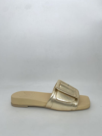 Gold Metallic Slide with Buckle Detail