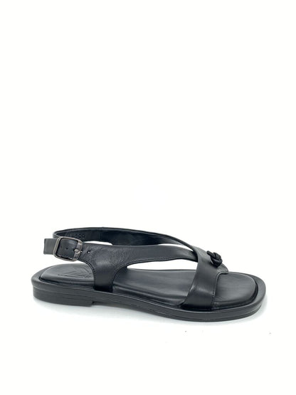 Black Leather Slingback Sandal with Buckle