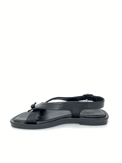 Black Leather Slingback Sandal with Buckle