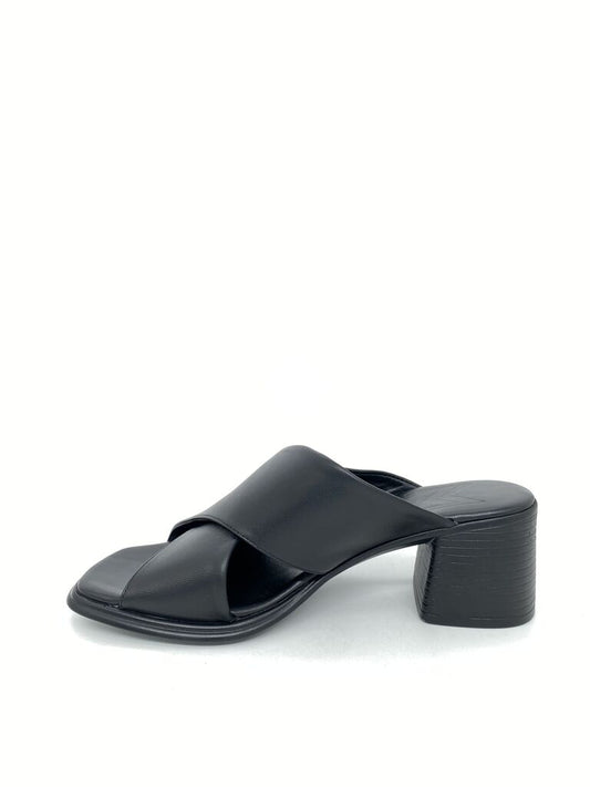 Black Crossed Strap Block Heels