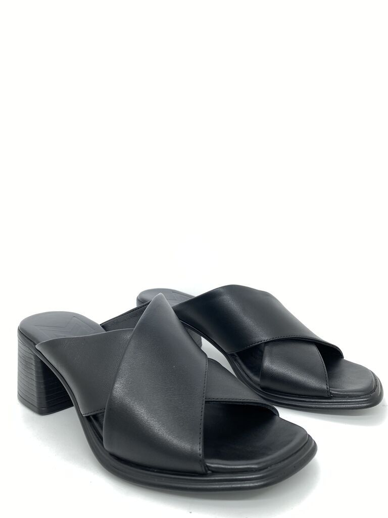 Black Crossed Strap Block Heels