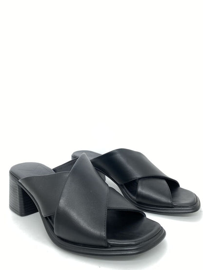 Black Crossed Strap Block Heels