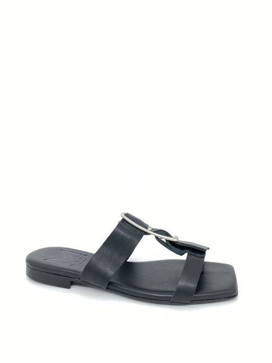 Black Minimalist Leather Sandal