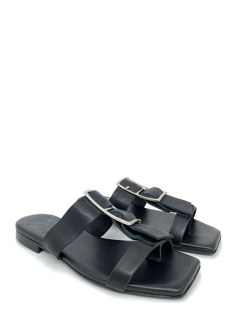 Black Minimalist Leather Sandal