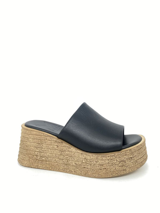 Black Cork Platform Slide Sandals