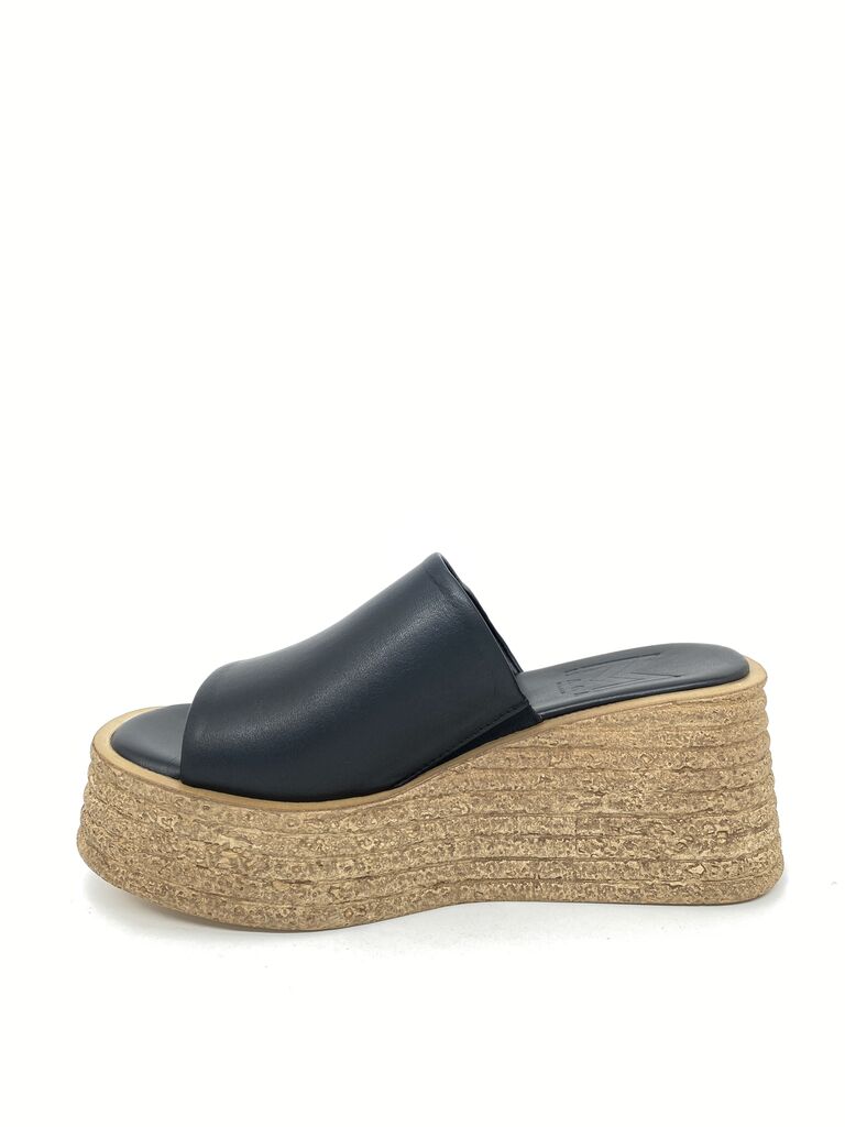 Heeled Mule Open-Toe Nappa BLACK