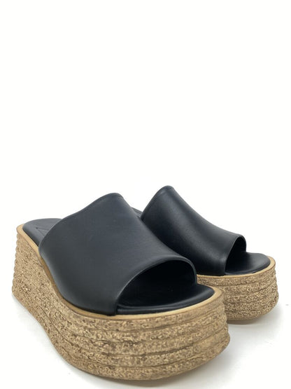 Heeled Mule Open-Toe Nappa BLACK
