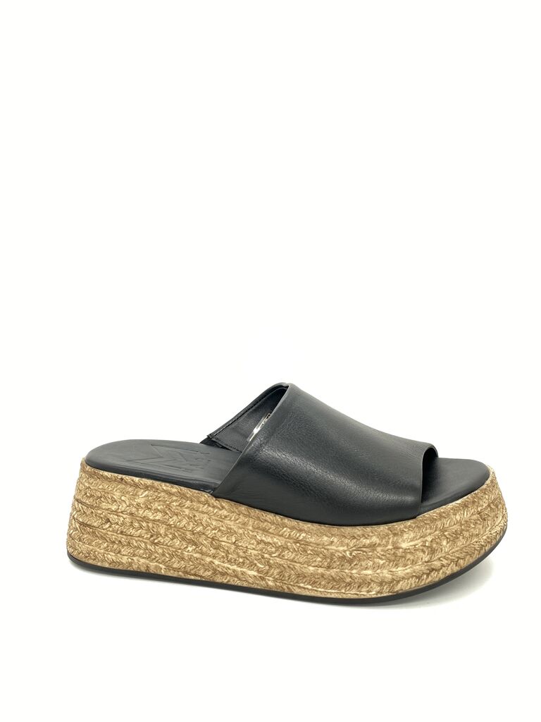 Black Platform Espadrille Slide Sandals