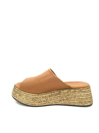 Tan Woven Platform Slide Sandal