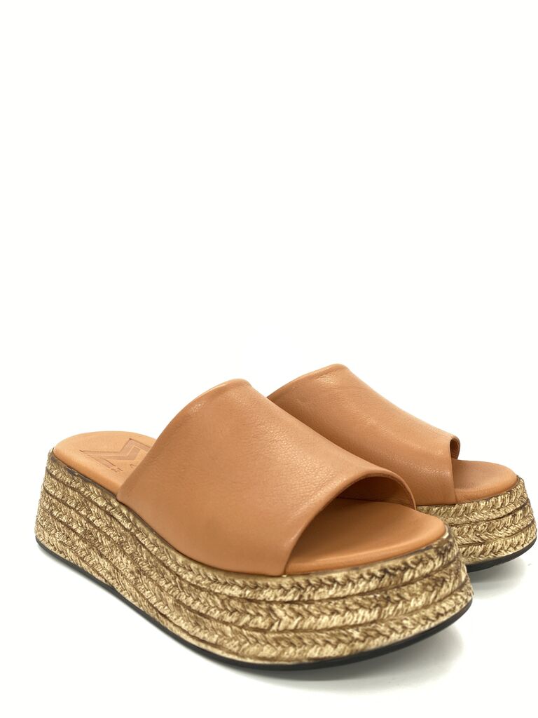 Tan Woven Platform Slide Sandal
