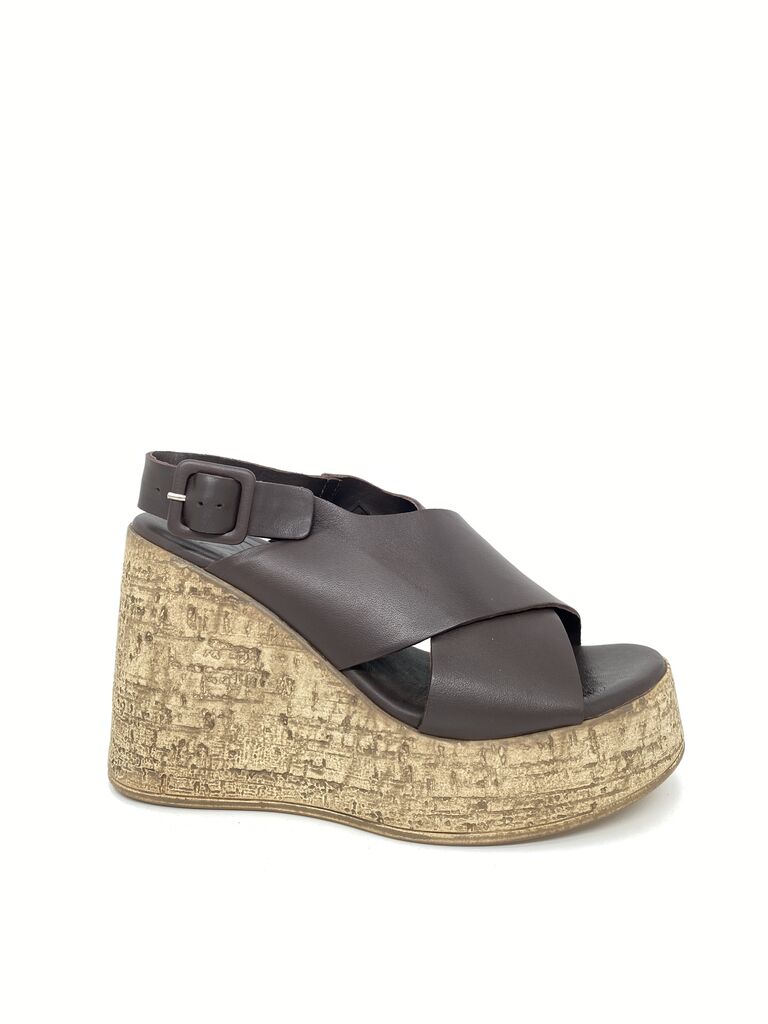 Brown Wedge Sandal with Buckle Detail
