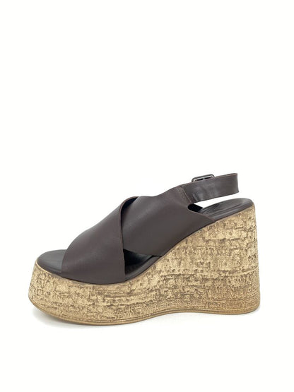 Brown Wedge Sandal with Buckle Detail