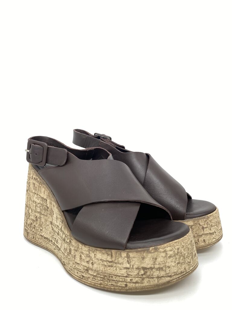 Brown Wedge Sandal with Buckle Detail