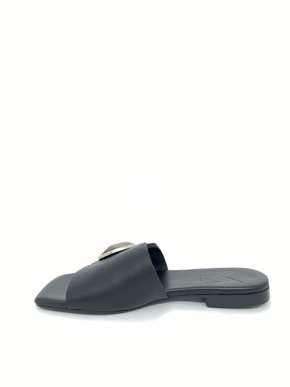 Black Slide Sandals with Oversized Embellishment