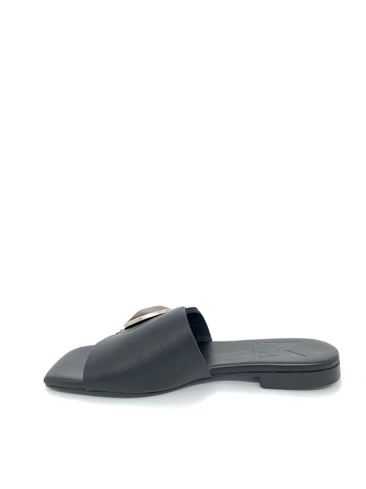 Black Slide Sandals with Oversized Embellishment