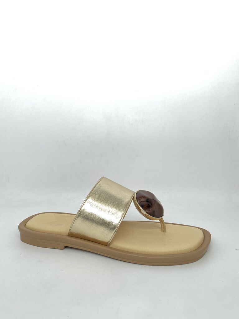 Gold Metallic Slide Sandal with Tortoise Accent