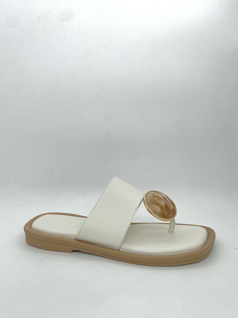 Ivory Slide Sandals with Glossy Accent