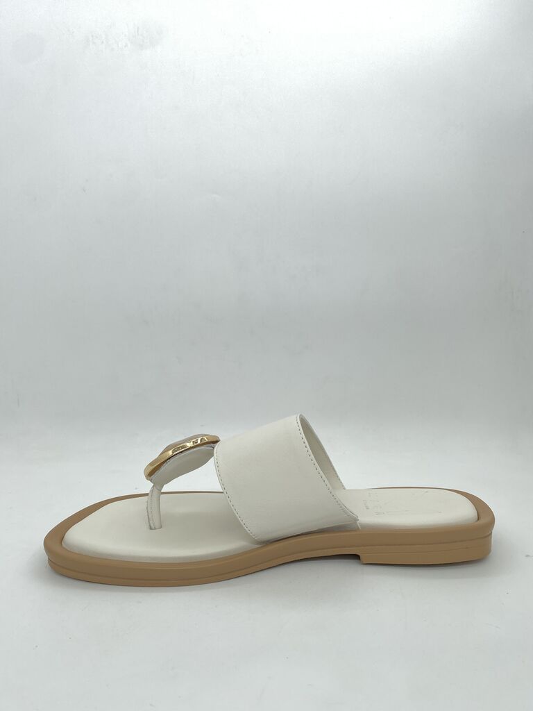 Ivory Slide Sandals with Glossy Accent