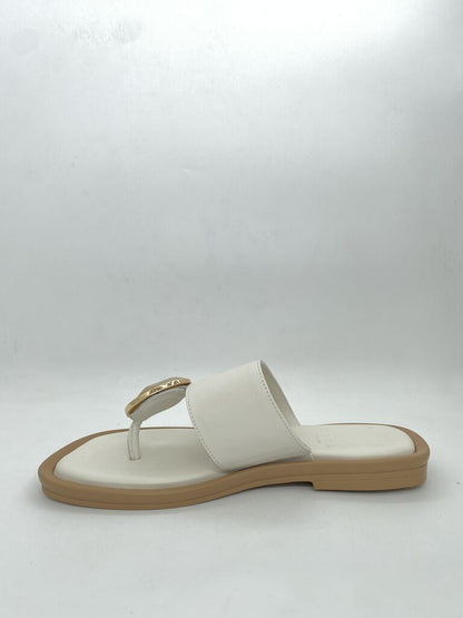 Ivory Slide Sandals with Glossy Accent