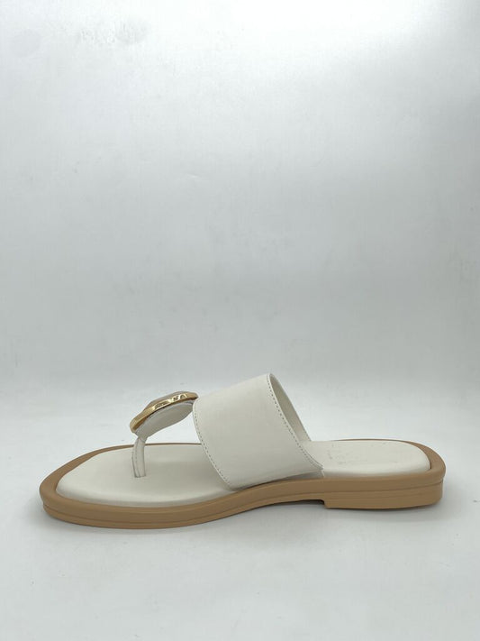 Ivory Slide Sandals with Glossy Accent