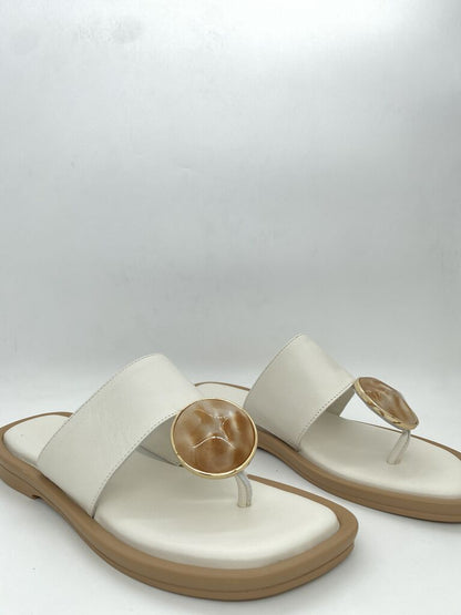 Ivory Slide Sandals with Glossy Accent